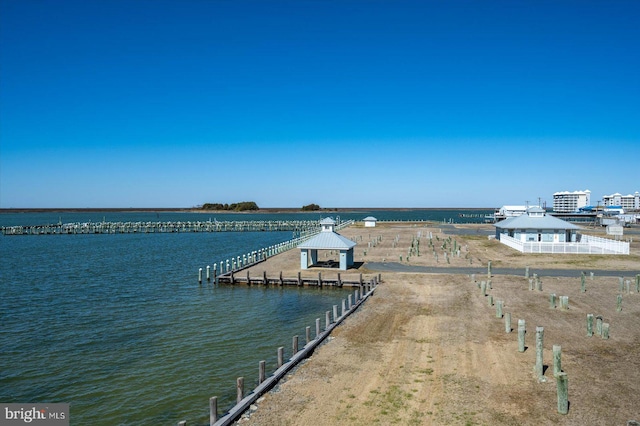 view of dock with a water view