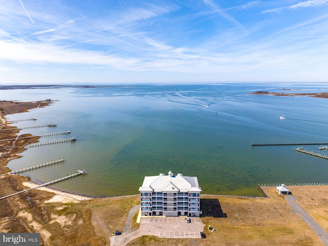 drone / aerial view featuring a water view