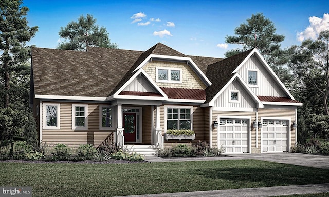 view of front of property with a front lawn and a garage