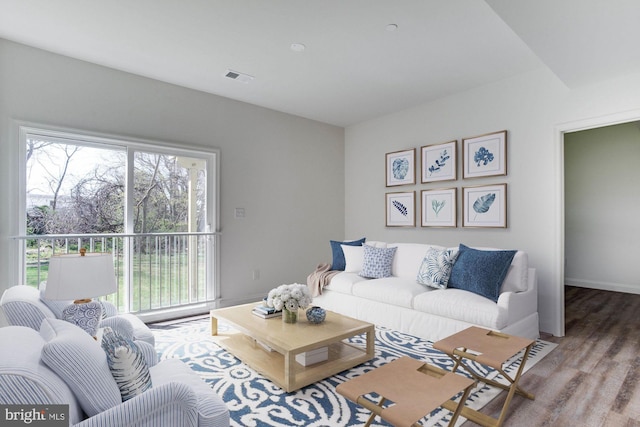 living room with hardwood / wood-style flooring