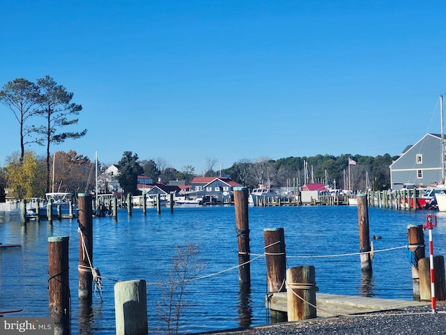 view of dock with a water view