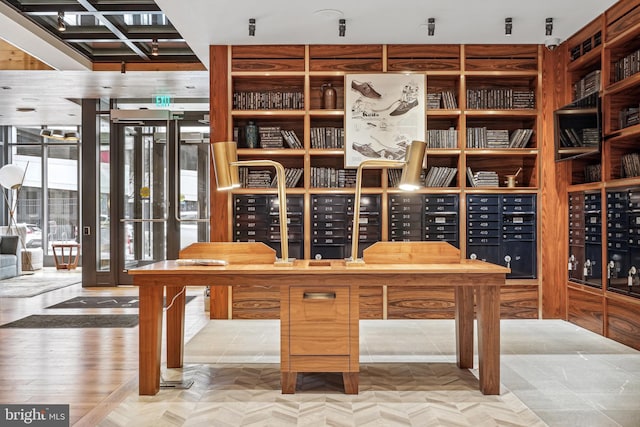 wine area featuring light tile patterned flooring and mail boxes