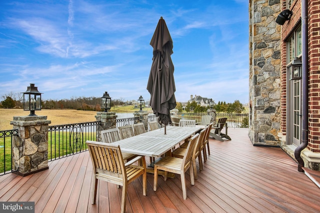 wooden deck with a water view