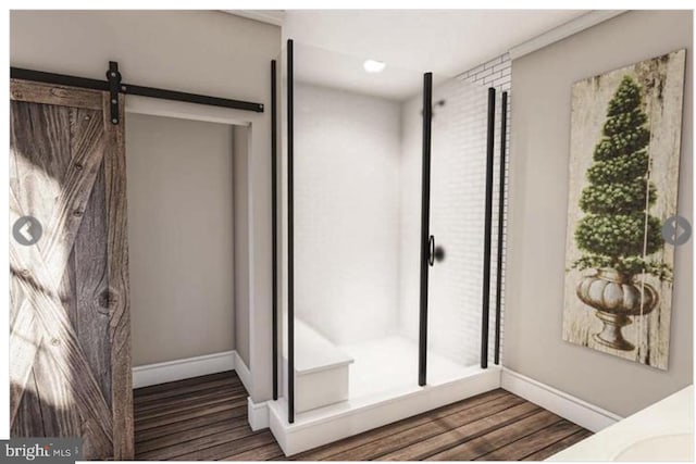 bathroom with wood-type flooring