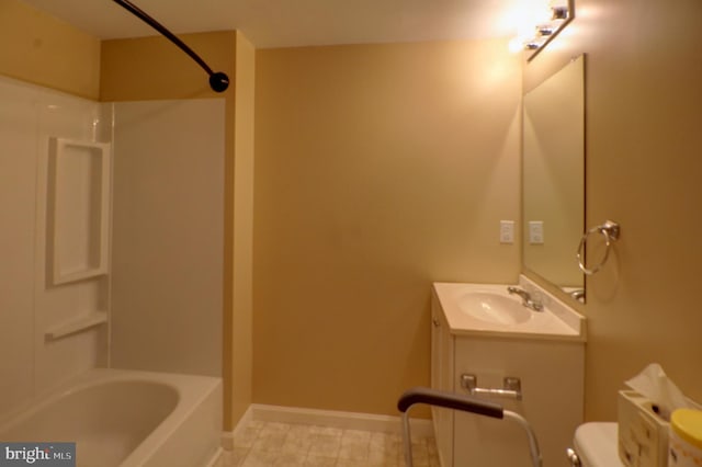 full bathroom featuring tile patterned flooring, vanity, toilet, and bathtub / shower combination