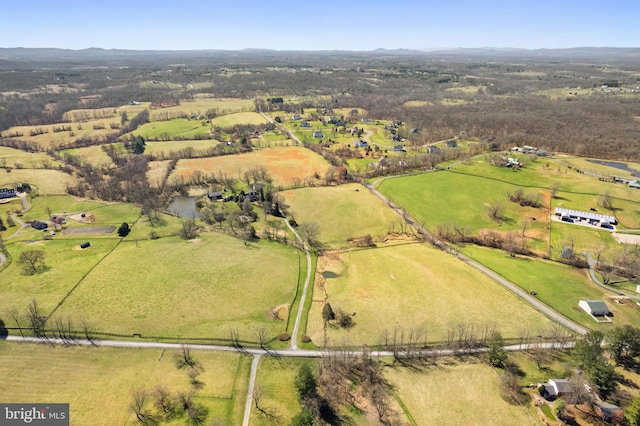 aerial view featuring a rural view