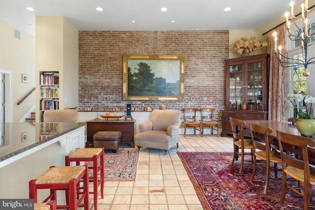 interior space featuring brick wall