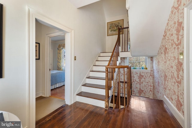 stairway with wood-type flooring