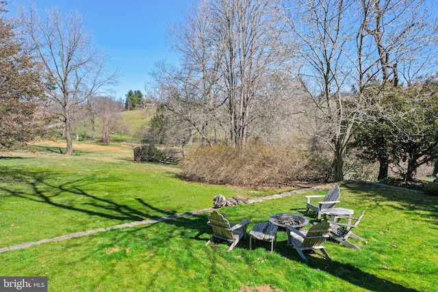 view of yard with a fire pit