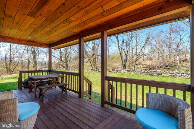 wooden deck with a lawn