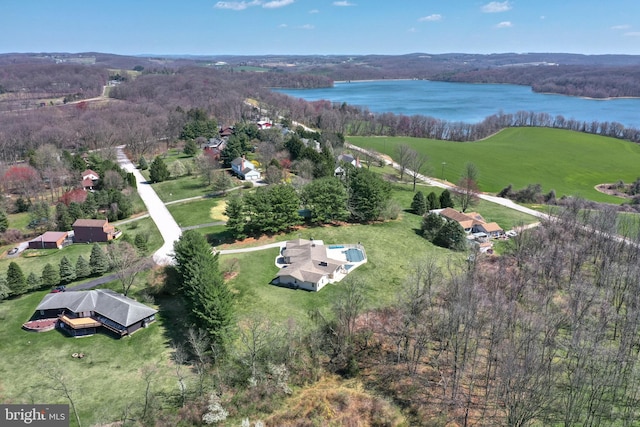 bird's eye view featuring a water view