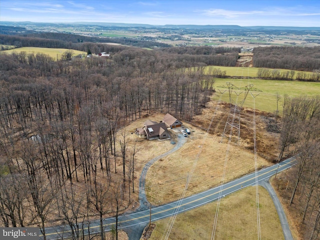 aerial view featuring a rural view