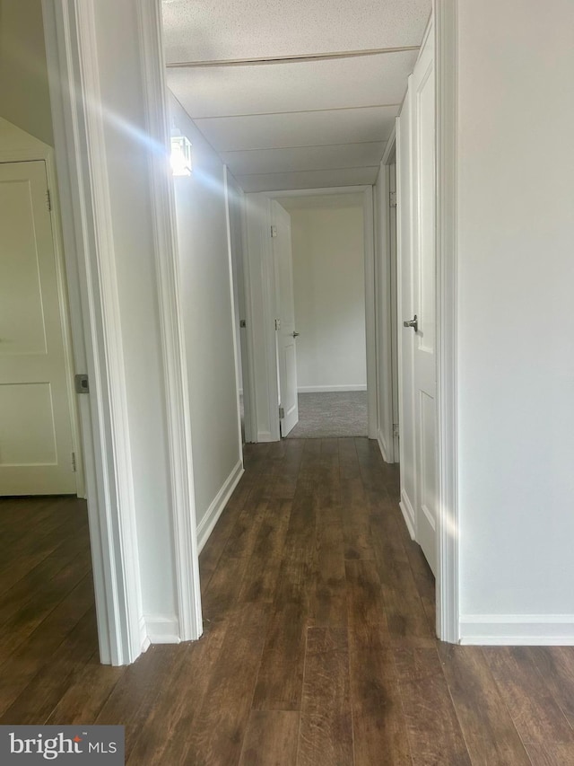 corridor with dark hardwood / wood-style floors