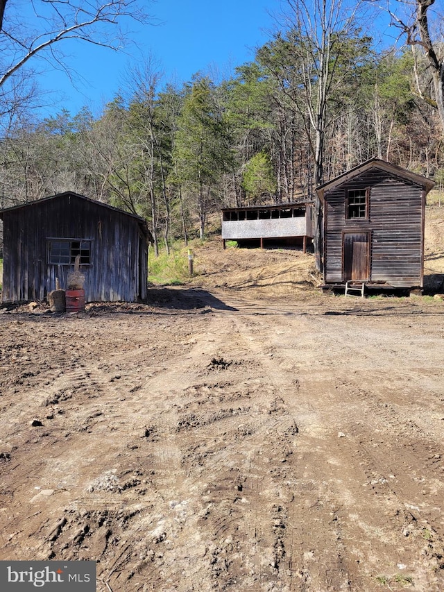 view of yard featuring a storage unit