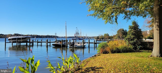 view of dock with a water view