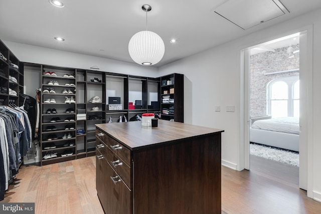 spacious closet featuring light hardwood / wood-style floors