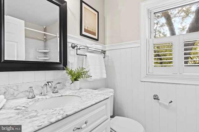 bathroom featuring large vanity and toilet