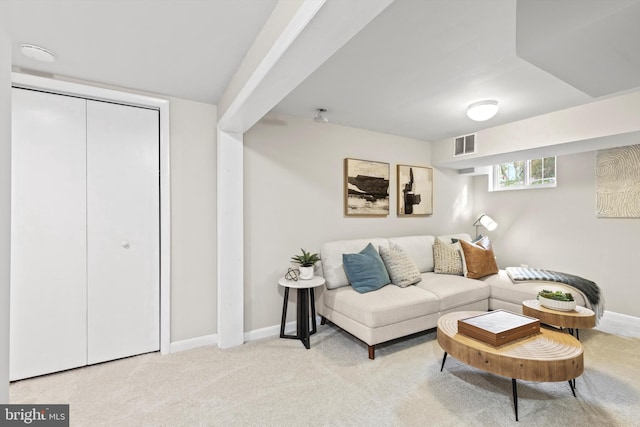 living room with carpet flooring