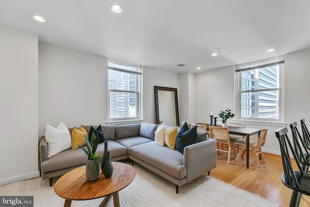 living room featuring light wood-type flooring