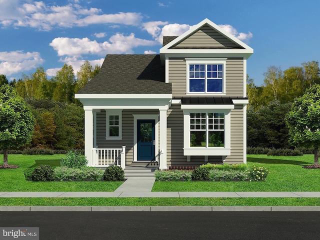 view of front facade with a porch and a front lawn