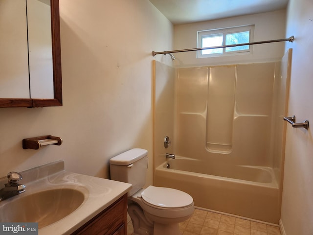 full bathroom with vanity, tub / shower combination, and toilet