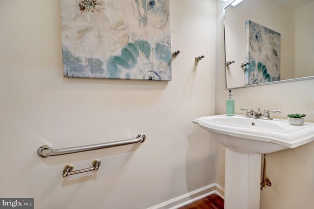 bathroom with hardwood / wood-style flooring