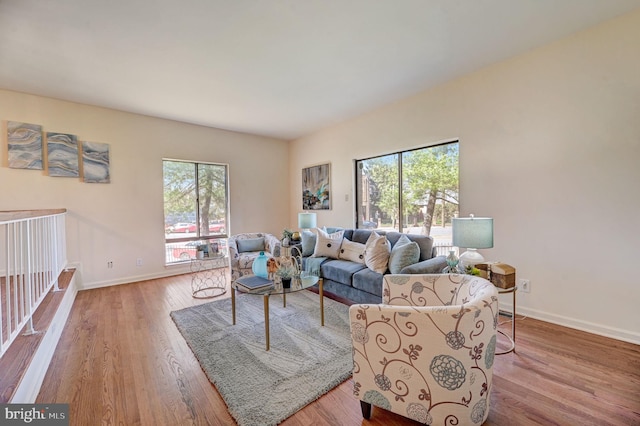 living room with light wood-type flooring and a wealth of natural light