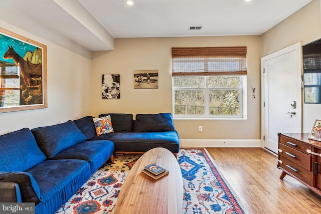 living room with light wood-type flooring