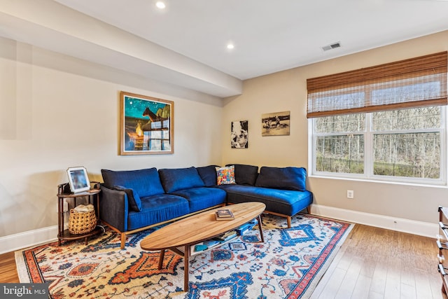 living room featuring light hardwood / wood-style flooring