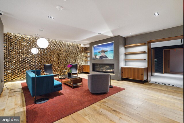 unfurnished living room with light wood-type flooring