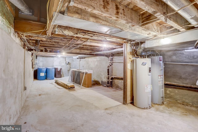 basement featuring electric water heater