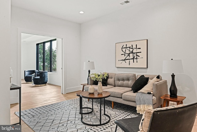 living room featuring light wood-type flooring