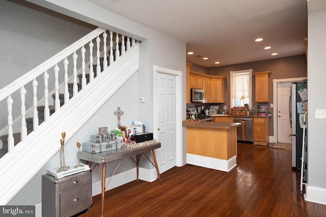 kitchen featuring dark wood-type flooring and stainless steel appliances