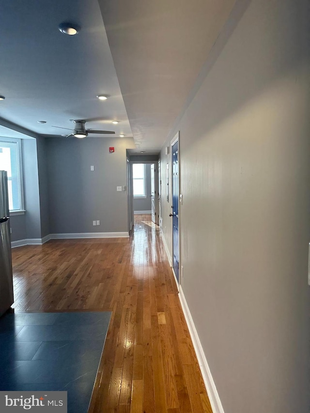 corridor with dark hardwood / wood-style floors