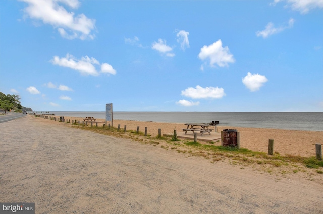 view of water feature featuring a view of the beach