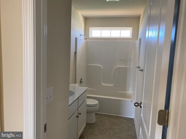 full bathroom featuring vanity, shower / washtub combination, and toilet