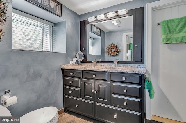 bathroom featuring toilet and vanity with extensive cabinet space