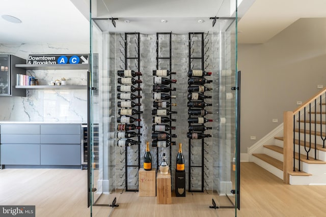 wine cellar featuring light wood-type flooring