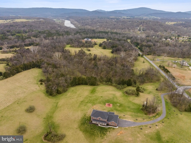 aerial view featuring a mountain view and a rural view