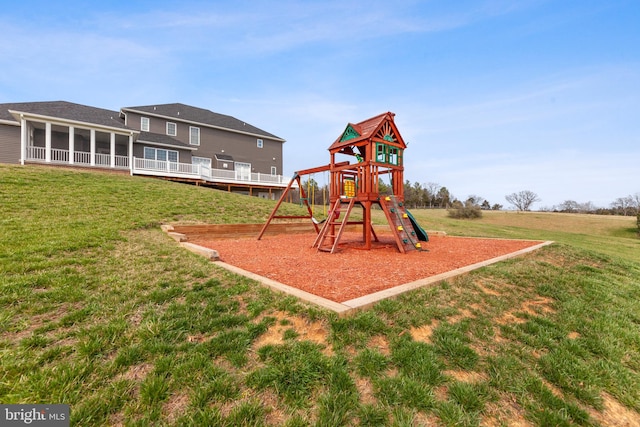 view of jungle gym with a yard