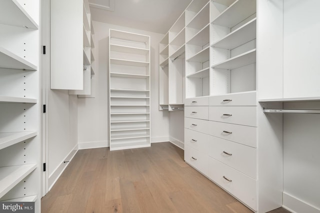 spacious closet with light wood finished floors