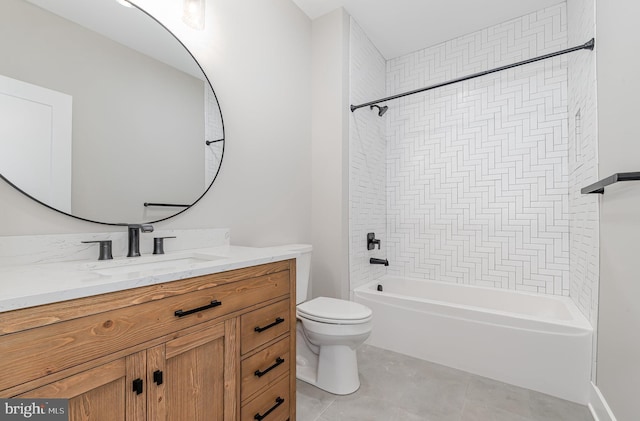 bathroom featuring tile patterned flooring, vanity, toilet, and shower / tub combination