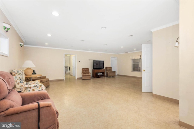 living room featuring ornamental molding