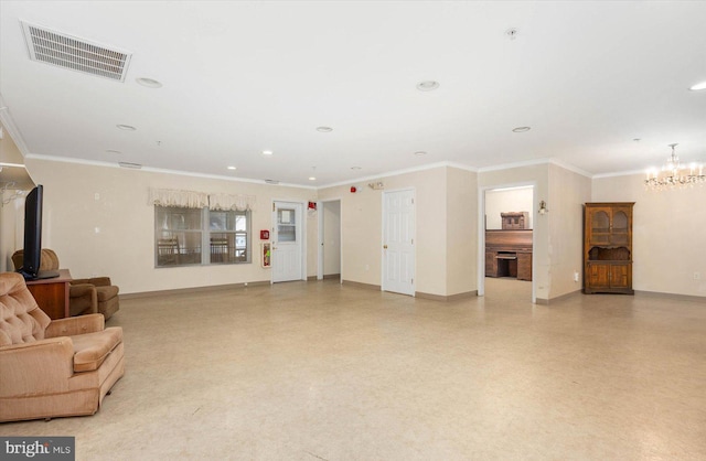 interior space with a notable chandelier and crown molding