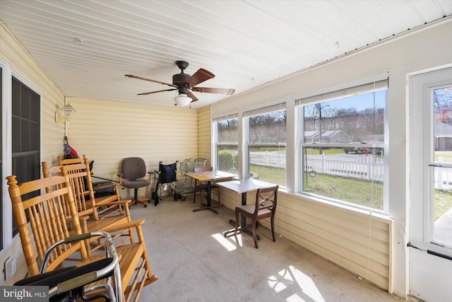 sunroom / solarium with ceiling fan