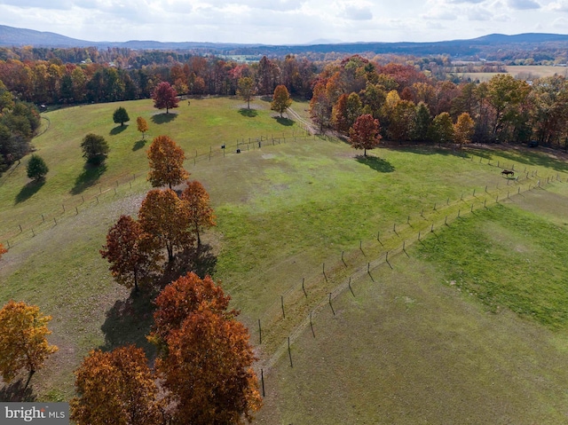 bird's eye view featuring a mountain view and a rural view