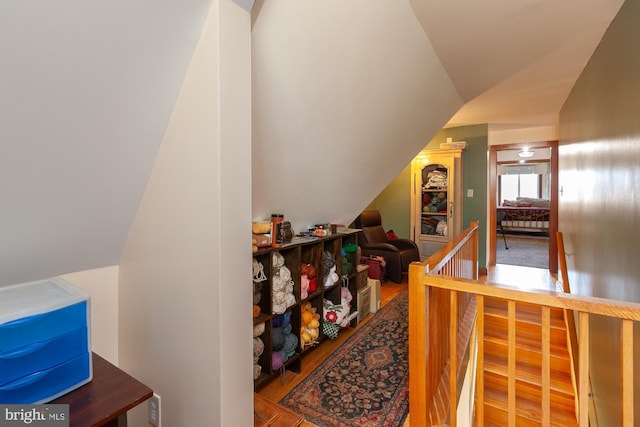 additional living space featuring wood-type flooring and lofted ceiling