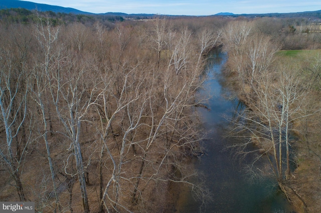 aerial view with a water and mountain view