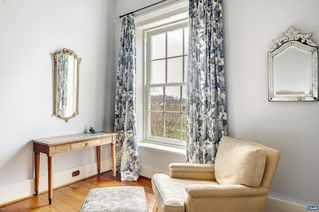 sitting room with wood-type flooring and plenty of natural light