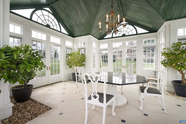 sunroom with plenty of natural light and french doors